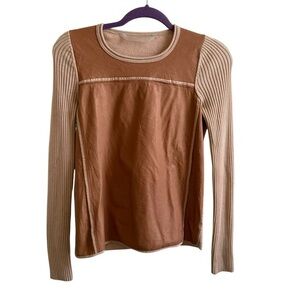 Reed Krakoff Tan and Brown Crew Neck Sweater cashmere merino wool blend